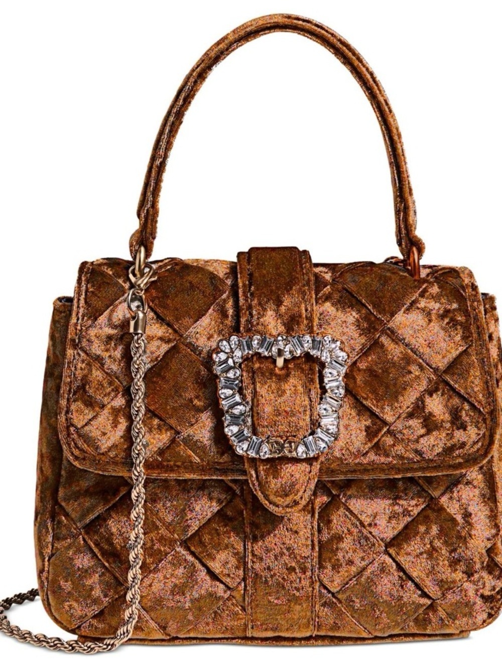 Sam Edelman Quilted Metallic Bronze Velvet Satchel with Crystal Buckle